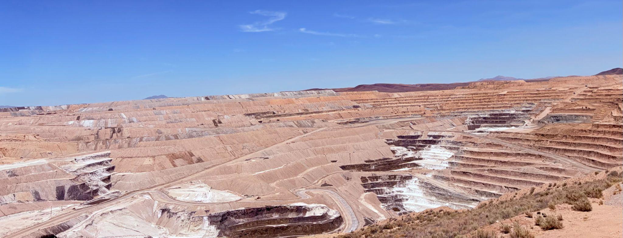 Terraced open-pit borate mine in the desert